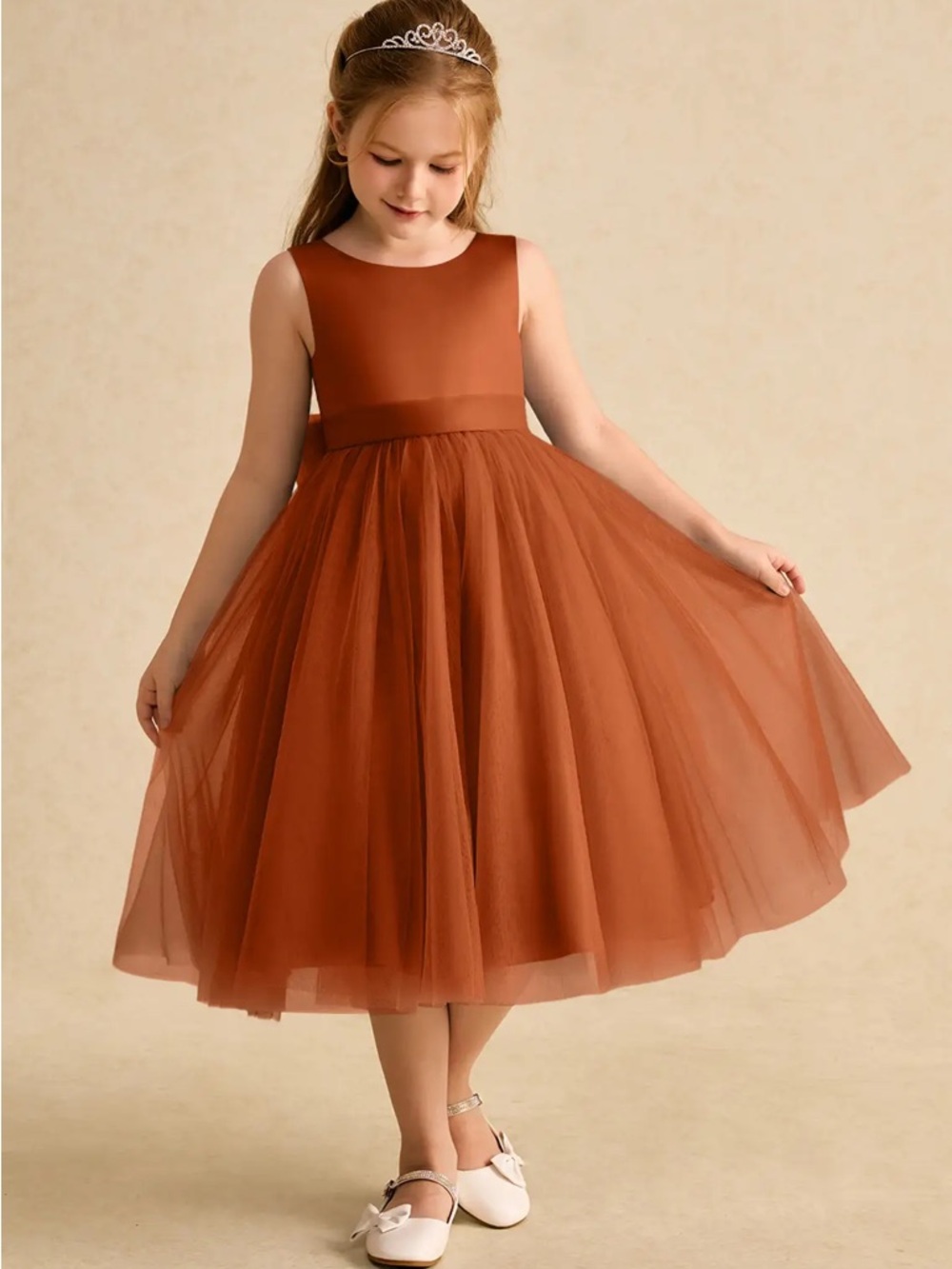 Azazie Winnie Burnt Orange Ball-Gown Bow Tulle flower girl Dress